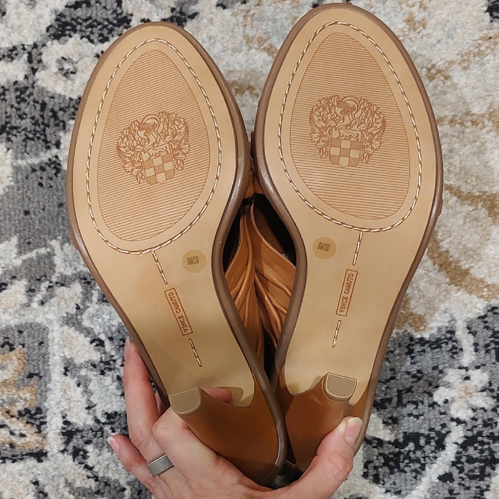 Vince Camuto Tan Leather Slingback Heeled Sandals - Picture 6 of 8